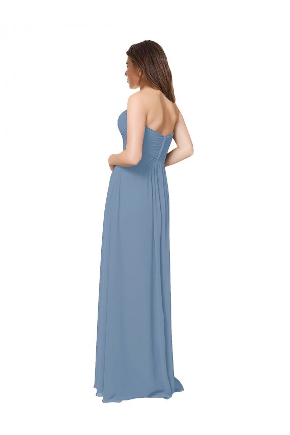 Günstige Staubiges Blau A-Linien Chiffon Lange Brautjungfernkleider
