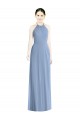Günstige Staubiges Blau A-Linien Neckholder Chiffon Lange Brautjungfernkleider
