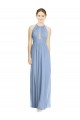 Günstige Staubiges Blau A-Linien Neckholder Chiffon Lange Brautjungfernkleider