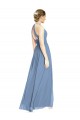 Günstige Staubiges Blau A-Linien Neckholder Chiffon Lange Brautjungfernkleider