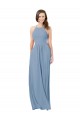 Günstige Staubiges Blau A-Linien Neckholder Chiffon Lange Brautjungfernkleider