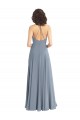 Günstige Staubiges Blau A-Linien Neckholder Haube Ausschnitt Chiffon Lange Brautjungfernkleider