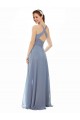 Günstige Staubiges Blau A-Linien Neckholder Stehkragen Ausschnitt Chiffon Lange Brautjungfernkleider