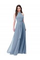 Günstige Staubiges Blau A-Linien Neckholder Stehkragen Ausschnitt Chiffon Lange Brautjungfernkleider