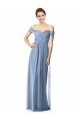 Günstige Staubiges Blau A-Linien Off-Schulter Chiffon Lange Brautjungfernkleider