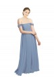 Günstige Staubiges Blau A-Linien Off-Schulter Chiffon Lange Brautjungfernkleider