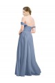 Günstige Staubiges Blau A-Linien Off-Schulter Chiffon Lange Brautjungfernkleider