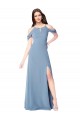 Günstige Staubiges Blau A-Linien Off-Schulter Chiffon Lange Brautjungfernkleider