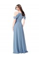 Günstige Staubiges Blau A-Linien Off-Schulter Chiffon Lange Brautjungfernkleider