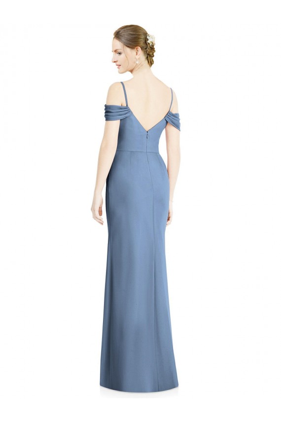 Günstige Staubiges Blau A-Linien Off-Schulter Chiffon Lange Formale Brautjungfernkleider / Abendkleider