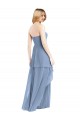 Günstige Staubiges Blau A-Linien Trägerlos Chiffon Lange Brautjungfernkleider