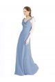 Günstige Staubiges Blau A-Linien V-Ausschnitt Chiffon Lange Brautjungfernkleider