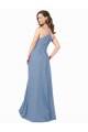 Günstige Staubiges Blau A-Linien V-Ausschnitt Chiffon Lange Brautjungfernkleider