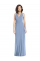 Günstige Staubiges Blau Trompete Neckholder V-Ausschnitt Chiffon Lange Formale Brautjungfernkleider / Abendkleider