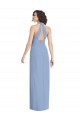 Günstige Staubiges Blau Trompete Neckholder V-Ausschnitt Chiffon Lange Formale Brautjungfernkleider / Abendkleider