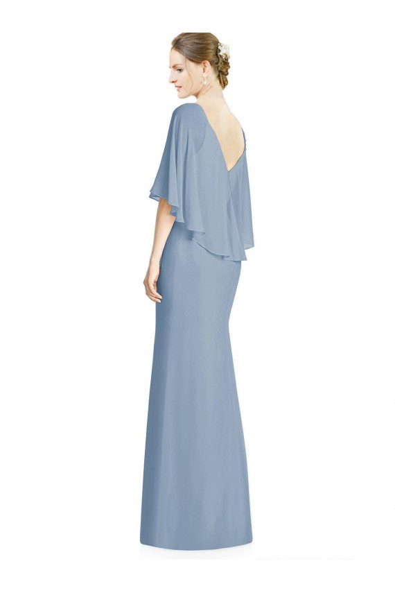 Günstige Staubiges Blau Trompete V-Ausschnitt Chiffon Lange Brautjungfernkleider