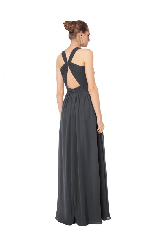 Günstige Stormy Silver A-Linien Neckholder Chiffon Lange Brautjungfernkleider