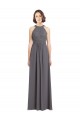 Günstige Stormy Silver A-Linien Neckholder Chiffon Spitze Lange Brautjungfernkleider