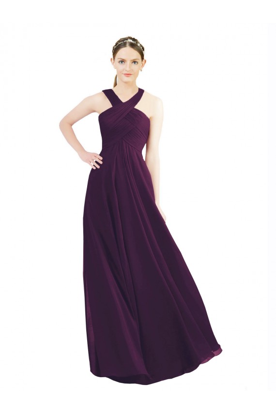 Günstige Traube A-Linien Neckholder Chiffon Lange Brautjungfernkleider