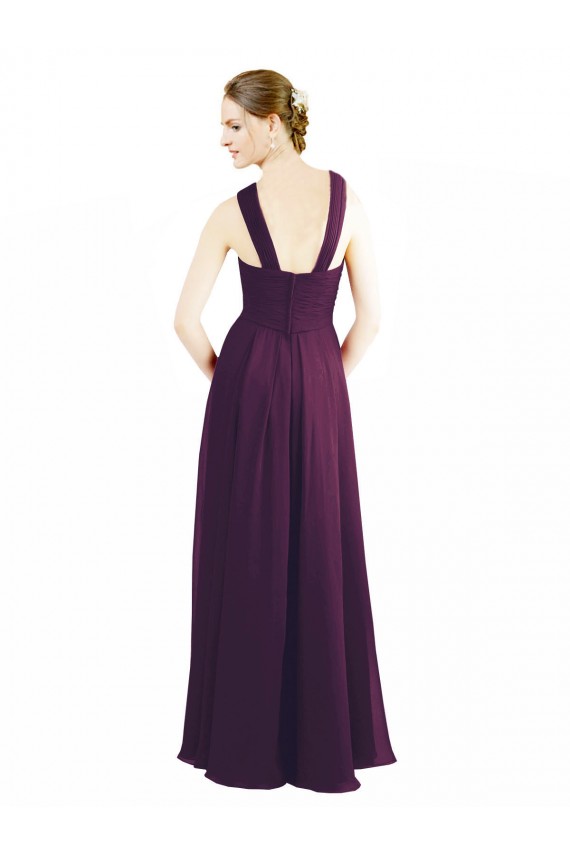 Günstige Traube A-Linien Neckholder Chiffon Lange Brautjungfernkleider