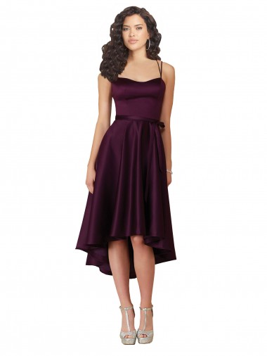 Günstige Traube A-Linien Scoop Neck Satin Kurze Brautjungfernkleider / Abiballkleider