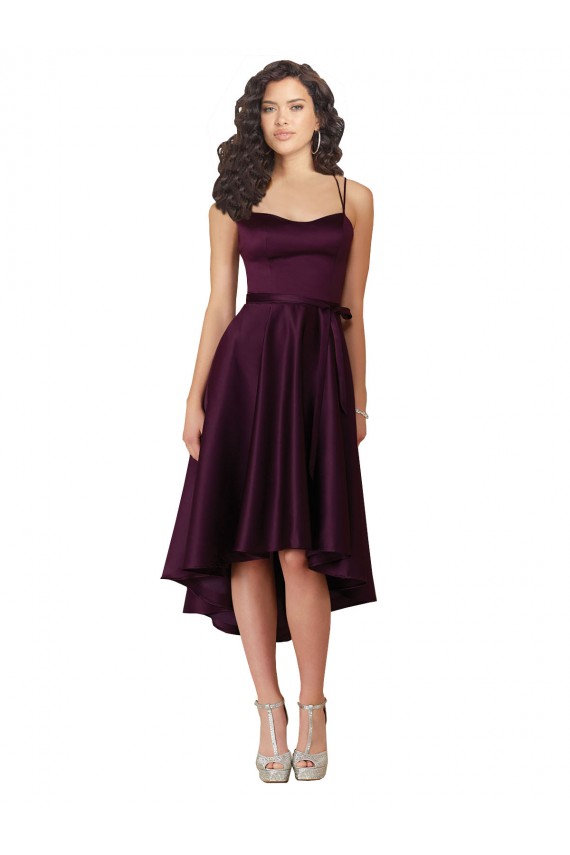 Günstige Traube A-Linien Scoop Neck Satin Kurze Brautjungfernkleider / Abiballkleider