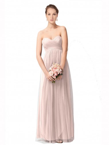 Günstige Vintage Rose A-Linien Tüll Lange Brautjungfernkleider