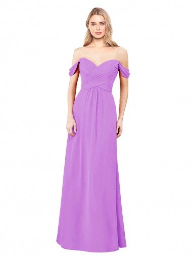 Günstige Violett A-Linien Off-Schulter Chiffon Lange Brautjungfernkleider
