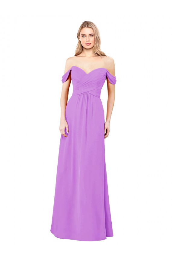 Günstige Violett A-Linien Off-Schulter Chiffon Lange Brautjungfernkleider