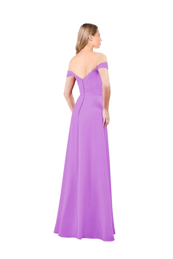 Günstige Violett A-Linien Off-Schulter Chiffon Lange Brautjungfernkleider