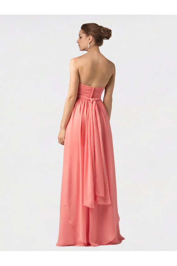 Günstige Wassermelone A-Linien Neckholder Chiffon Lange Brautjungfernkleider