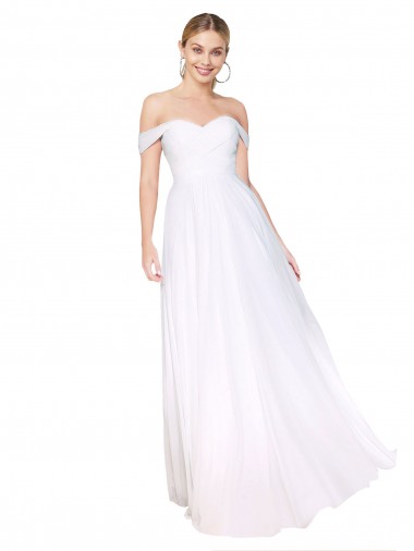 Günstige Weiß A-Linien Off-Schulter Chiffon Lange Formale Brautjungfernkleider / Abendkleider / Abiballkleider
