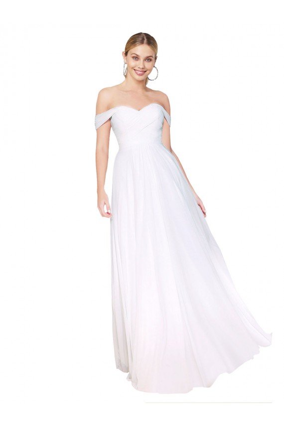 Günstige Weiß A-Linien Off-Schulter Chiffon Lange Formale Brautjungfernkleider / Abendkleider / Abiballkleider