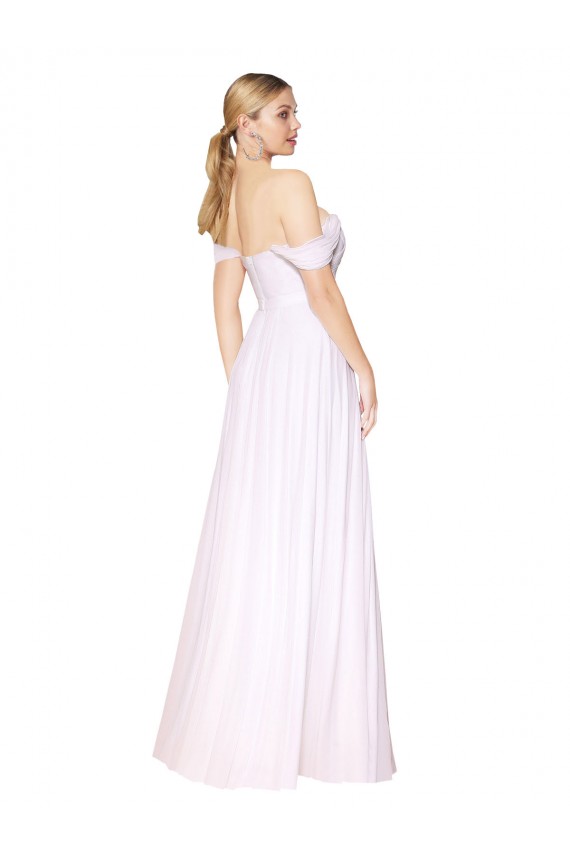 Günstige Weiß A-Linien Off-Schulter Chiffon Lange Formale Brautjungfernkleider / Abendkleider / Abiballkleider