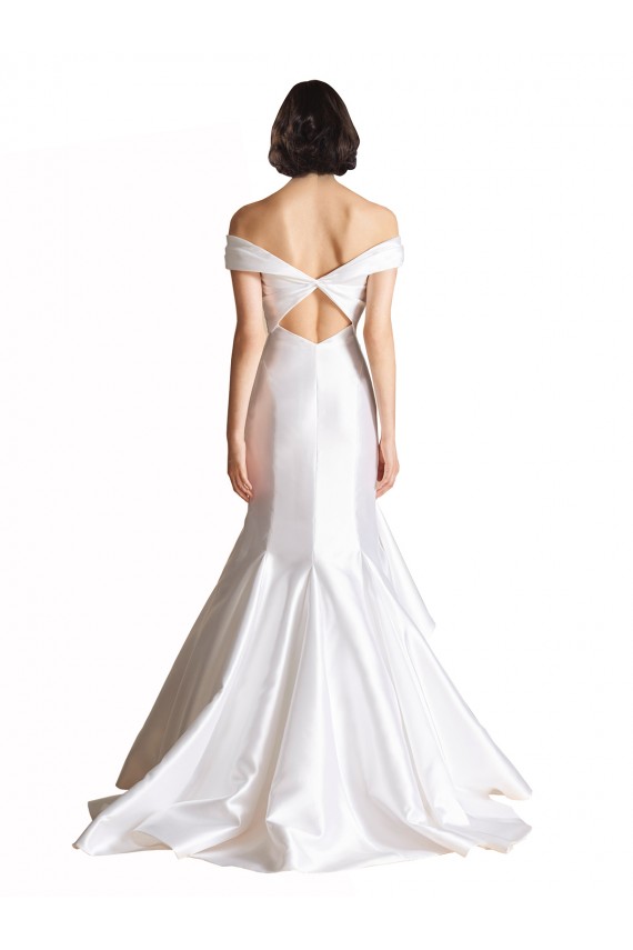 Günstige Weiß Meerjungfrau Off-Schulter Kapelle-schleppe Satin Strand Brautkleider