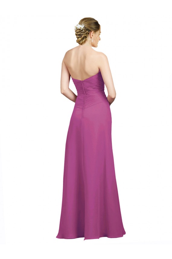 Günstige Wilde Beere A-Linien Chiffon Lange Brautjungfernkleider