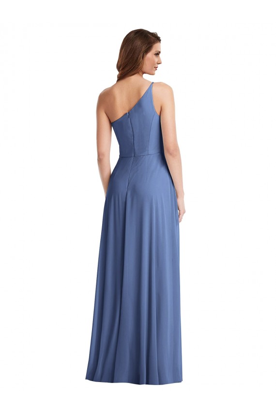 Günstige Windsor Blau A-Linien Eine-Schulter Chiffon Lange Formale Brautjungfernkleider / Abendkleider
