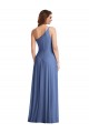 Günstige Windsor Blau A-Linien Eine-Schulter Chiffon Lange Formale Brautjungfernkleider / Abendkleider