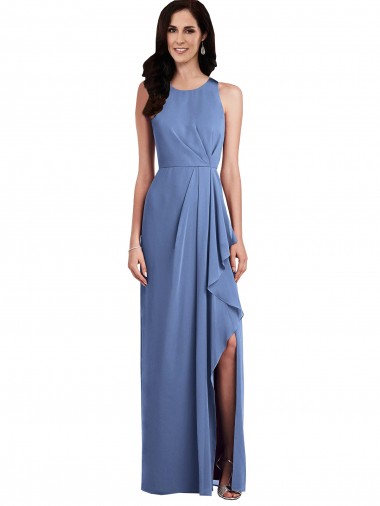 Günstige Windsor Blau A-Linien Juwel Ausschnitt Chiffon Lange Brautjungfernkleider