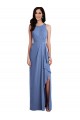 Günstige Windsor Blau A-Linien Juwel Ausschnitt Chiffon Lange Brautjungfernkleider