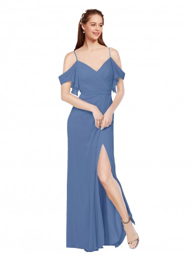Günstige Windsor Blau A-Linien Off-Schulter Chiffon Lange Brautjungfernkleider