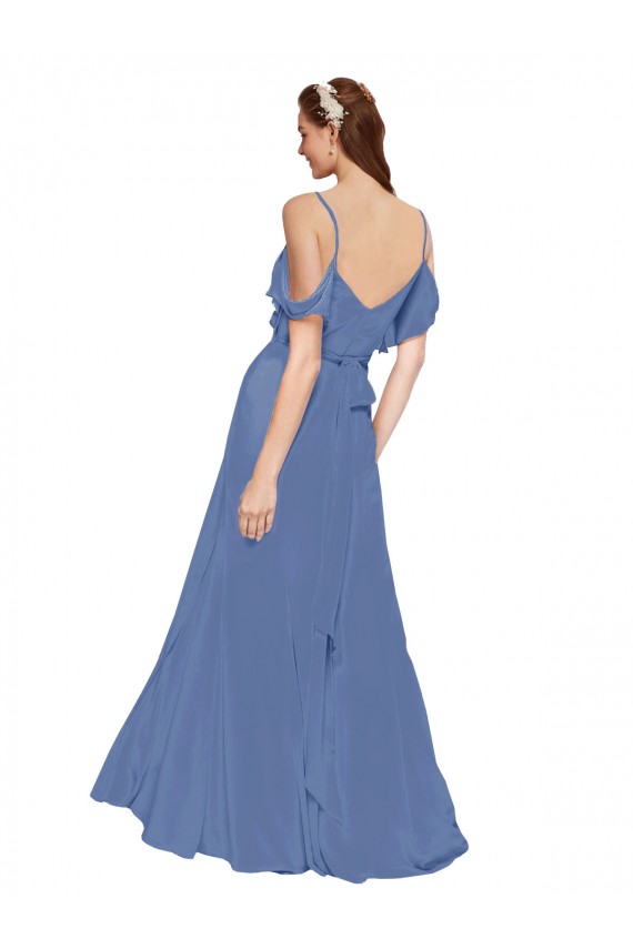 Günstige Windsor Blau A-Linien Off-Schulter Chiffon Lange Brautjungfernkleider