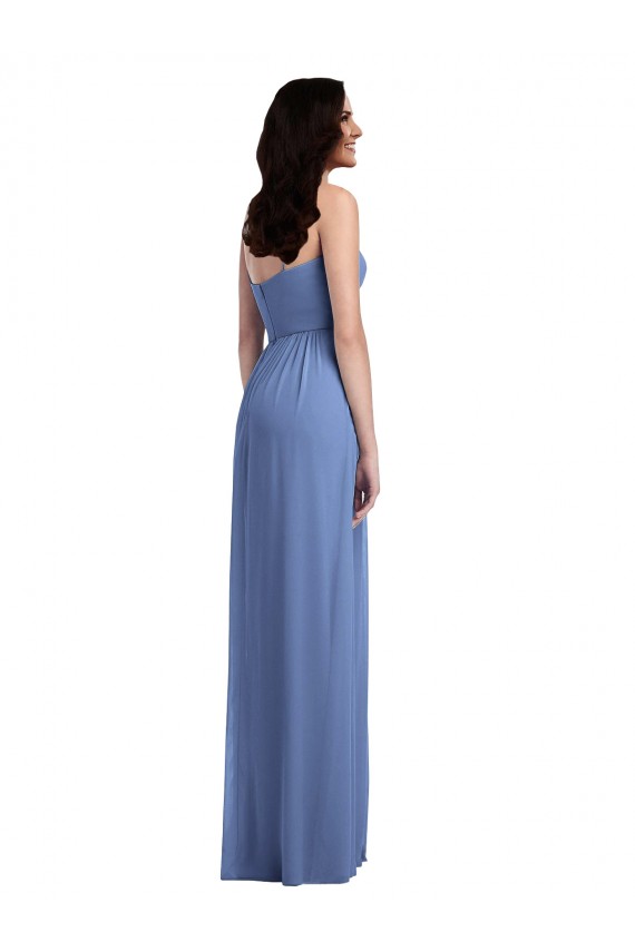 Günstige Windsor Blau A-Linien Spaghetti-Träger Chiffon Lange Brautjungfernkleider
