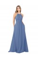 Günstige Windsor Blau A-Linien Stehkragen Ausschnitt Chiffon Lange Brautjungfernkleider