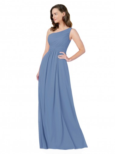 Günstige Windsor Blau Etui Eine-Schulter Chiffon Lange Brautjungfernkleider