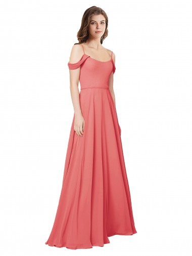 Günstige Wüstenrose A-Linien Off-Schulter Chiffon Lange Brautjungfernkleider