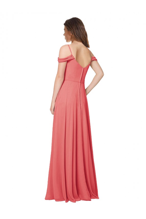 Günstige Wüstenrose A-Linien Off-Schulter Chiffon Lange Brautjungfernkleider