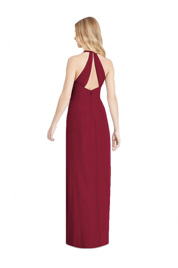 Günstige Wüstenrose Trompete Neckholder V-Ausschnitt Chiffon Lange Formale Brautjungfernkleider / Abendkleider
